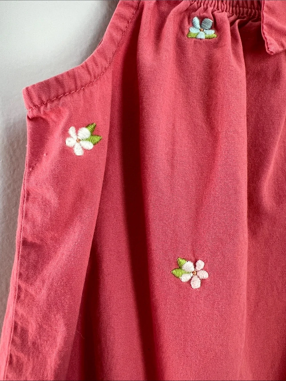 Gymboree | 100% Cotton Coral Baby Bubble Romper Bow Floral Embroidery Size 0-3M
